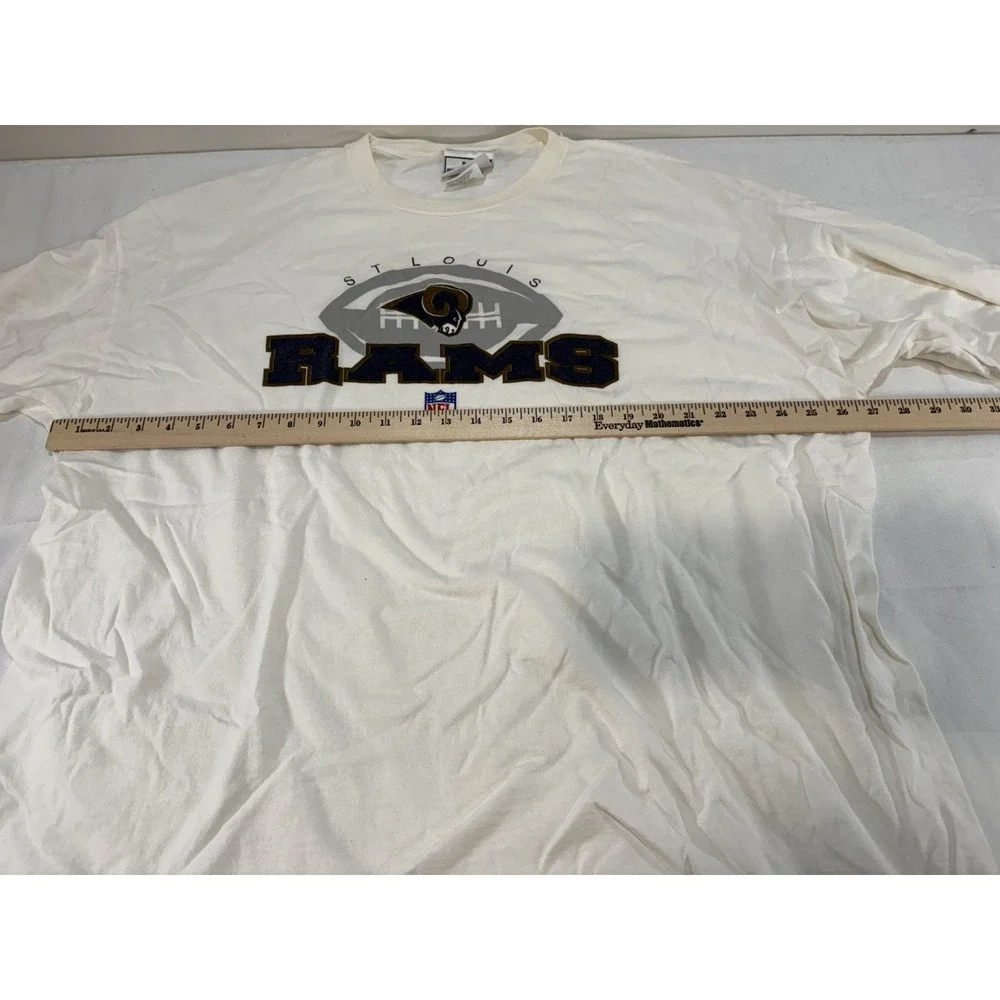 Vintage St. Louis Rams Football Graphic Puma T-Shirt Mens 2XL White Long Sleeve